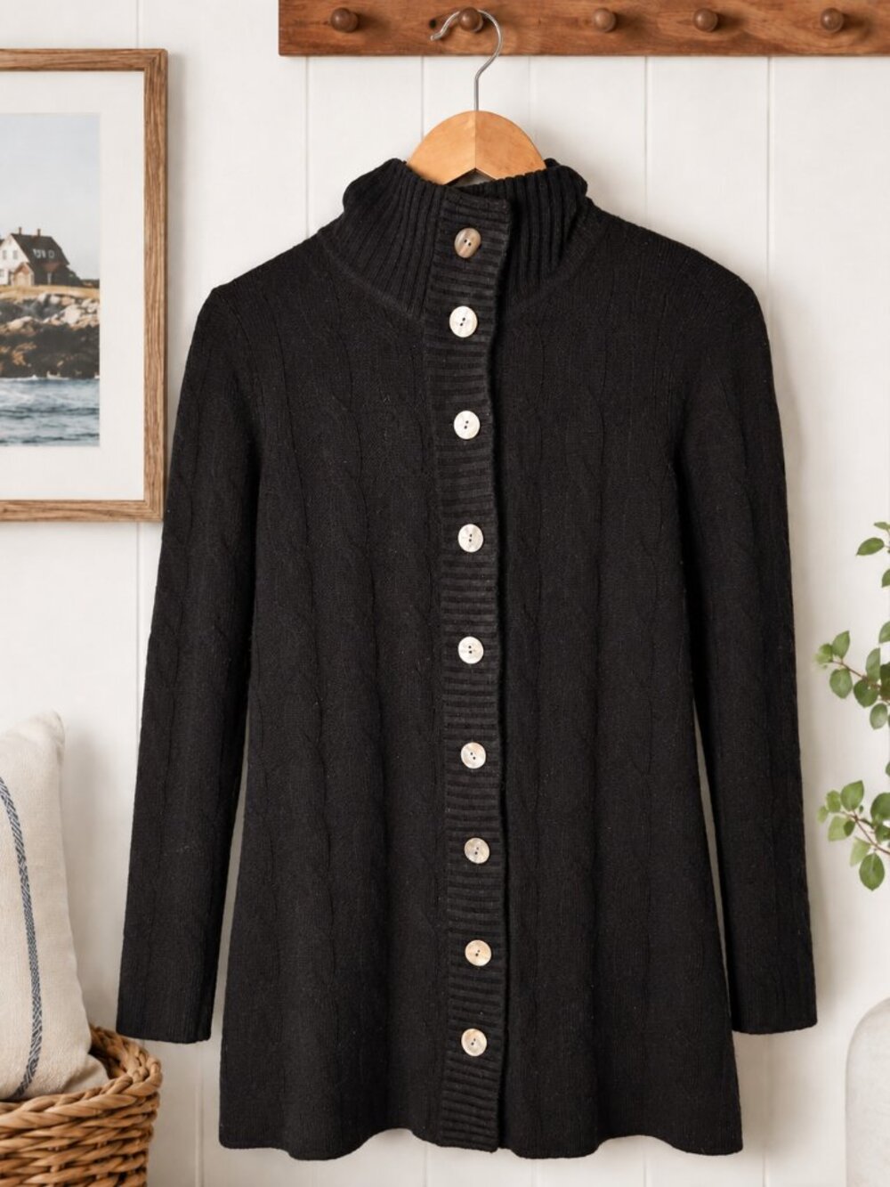 Vineyard Vines Cashmere Black Button Front Cable Knit Cardigan Sweater Small